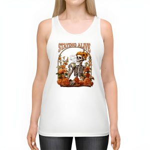 Retro Groovy Skeleton Staying Alive Coffee Halloween Hippie Tank Top 2 2