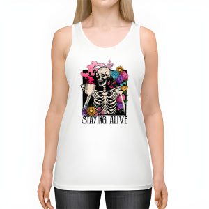 Retro Groovy Skeleton Staying Alive Coffee Halloween Hippie Tank Top 2