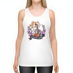 Retro Groovy Skeleton Staying Alive Coffee Halloween Hippie Tank Top 2 4