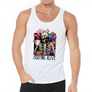 Retro Groovy Skeleton Staying Alive Coffee Halloween Hippie Tank Top 3