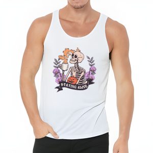 Retro Groovy Skeleton Staying Alive Coffee Halloween Hippie Tank Top 3 4