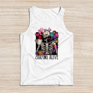 Cool Halloween Shirts Retro Groovy Skeleton Staying Alive Coffee Special Tank Top