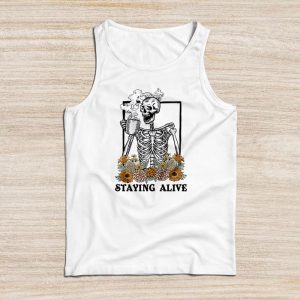 Cool Halloween Shirts Retro Groovy Skeleton Staying Alive Coffee Special Tank Top