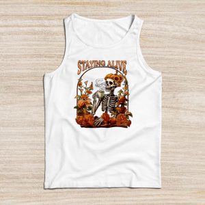 Retro Groovy Skeleton Staying Alive Coffee Halloween Hippie Tank Top