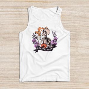 Retro Groovy Skeleton Staying Alive Coffee Halloween Hippie Tank Top