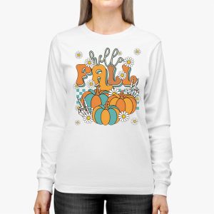 Retro Hello Fall Shirt Leopard Pumpkin Autumn Season Longsleeve Tee 2 2