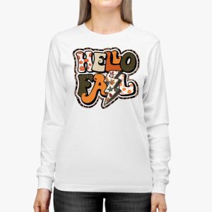 Retro Hello Fall Shirt Leopard Pumpkin Autumn Season Longsleeve Tee 2