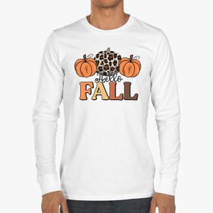 Retro Hello Fall Shirt Leopard Pumpkin Autumn Season Longsleeve Tee 3 1