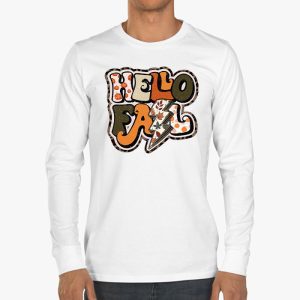 Retro Hello Fall Shirt Leopard Pumpkin Autumn Season Longsleeve Tee 3