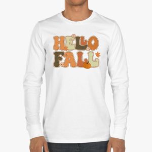 Retro Hello Fall Shirt Leopard Pumpkin Autumn Season Longsleeve Tee 3 4