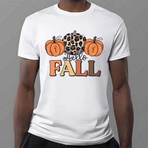 Retro Hello Fall Shirt Leopard Pumpkin Autumn Season T Shirt 3 1