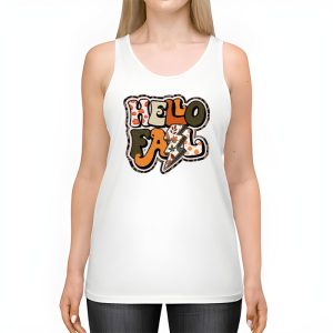 Retro Hello Fall Shirt Leopard Pumpkin Autumn Season Tank Top 2