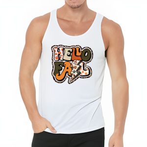 Retro Hello Fall Shirt Leopard Pumpkin Autumn Season Tank Top 3