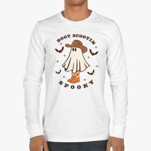 Retro Western Halloween Cowboy Ghost Boot Scootin Spooky Longsleeve Tee 3 2