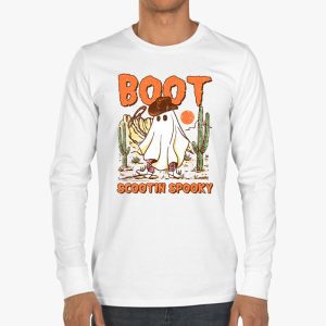 Retro Western Halloween Cowboy Ghost Boot Scootin Spooky Longsleeve Tee 3 3