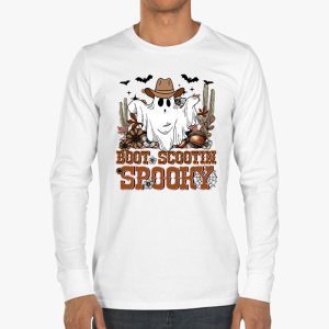 Retro Western Halloween Cowboy Ghost Boot Scootin Spooky Longsleeve Tee 3 4