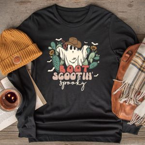 Retro Western Halloween Cowboy Ghost Boot Scootin Spooky Longsleeve Tee