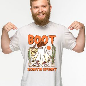 Retro Western Halloween Cowboy Ghost Boot Scootin Spooky T Shirt 3 3