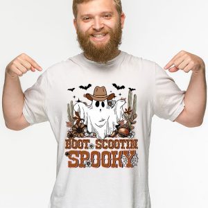 Retro Western Halloween Cowboy Ghost Boot Scootin Spooky T Shirt 3 4