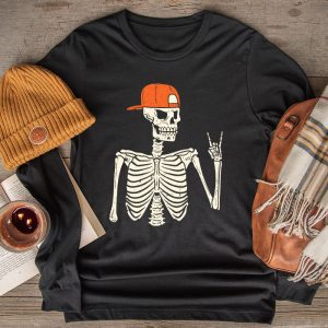 Rocker Skeleton Hand Rock On Costume Funny Halloween Gifts Longsleeve Tee