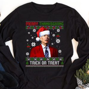 Santa Biden Merry Thanksgiving Trick Or Treat Christmas meme Longsleeve Tee 1 4
