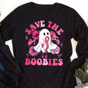 Save The Boobies Ghost Halloween Pink Ribbon Breast Cancer Longsleeve Tee 1