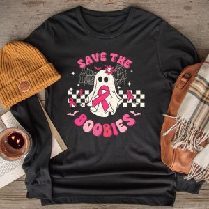 Save The Boobies Ghost Halloween Pink Ribbon Breast Cancer Longsleeve Tee 2 2