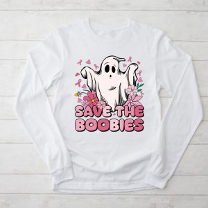 Save The Boobies Ghost Halloween Pink Ribbon Breast Cancer Longsleeve Tee 2 3