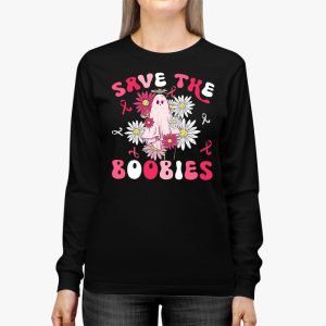 Save The Boobies Ghost Halloween Pink Ribbon Breast Cancer Longsleeve Tee 3 1