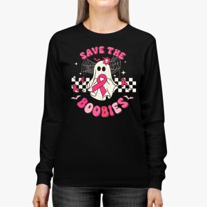 Save The Boobies Ghost Halloween Pink Ribbon Breast Cancer Longsleeve Tee 3 2