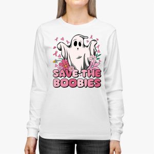 Save The Boobies Ghost Halloween Pink Ribbon Breast Cancer Longsleeve Tee 3 3