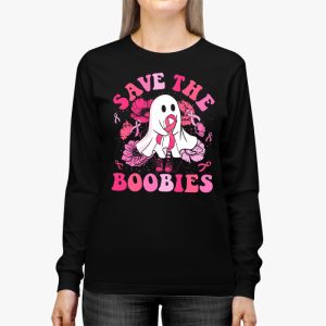 Save The Boobies Ghost Halloween Pink Ribbon Breast Cancer Longsleeve Tee 3