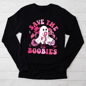 Breast Cancer Shirts Save The Boobies Ghost Halloween Pink Ribbon Longsleeve Tee
