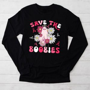 Breast Cancer Shirts Save The Boobies Ghost Halloween Pink Ribbon Longsleeve Tee