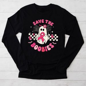 Save The Boobies Ghost Halloween Pink Ribbon Breast Cancer Longsleeve Tee