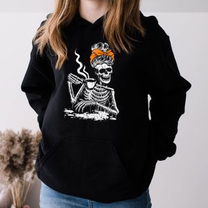 Skeleton Messy Bun Coffee Drinking Halloween Costume Women Hoodie 3 2