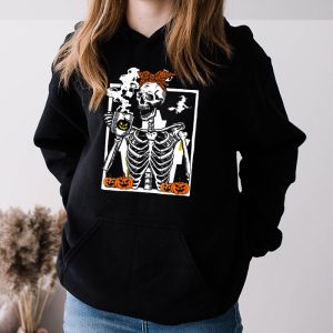 Skeleton Messy Bun Coffee Drinking Halloween Costume Women Hoodie 3