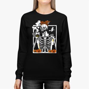 Skeleton Messy Bun Coffee Drinking Halloween Costume Women Longsleeve Tee 3