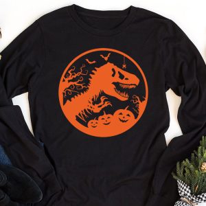 Skeleton Riding Mummy Dinosaur T Rex Kids Funny Halloween Longsleeve Tee 1 4