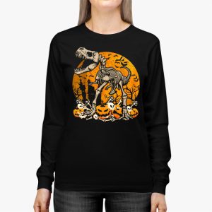 Skeleton Riding Mummy Dinosaur T Rex Kids Funny Halloween Longsleeve Tee 2 1