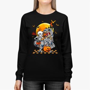 Skeleton Riding Mummy Dinosaur T Rex Kids Funny Halloween Longsleeve Tee 2