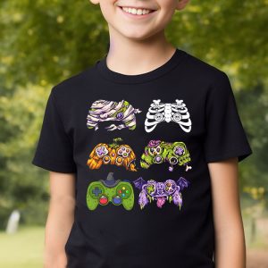 Skeleton Zombie Gaming Controllers Halloween For Gamer Boys T Shirt 3 1