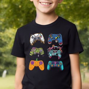 Skeleton Zombie Gaming Controllers Halloween For Gamer Boys T Shirt 3 2