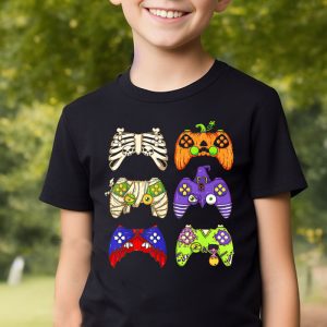 Skeleton Zombie Gaming Controllers Halloween For Gamer Boys T Shirt 3