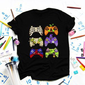 Skeleton Zombie Gaming Controllers Halloween For Gamer Boys T-Shirt