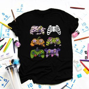 Skeleton Zombie Gaming Controllers Halloween For Gamer Boys T-Shirt