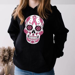 Sugar Skull Pink Ribbon Calavera Breast Cancer Awareness Hoodie 3 4