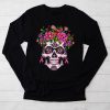 Sugar Skull Pink Ribbon Calavera Breast Cancer Awareness Longsleeve Tee