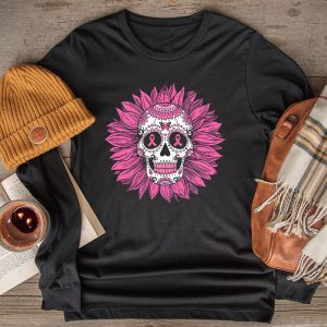 Sugar Skull Pink Ribbon Calavera Breast Cancer Awareness Longsleeve Tee 2 1