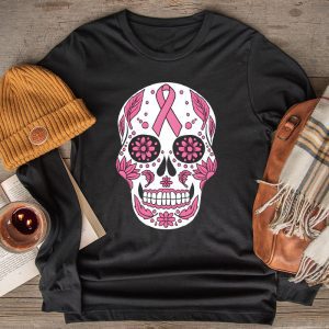 Sugar Skull Pink Ribbon Calavera Breast Cancer Awareness Longsleeve Tee 2 4